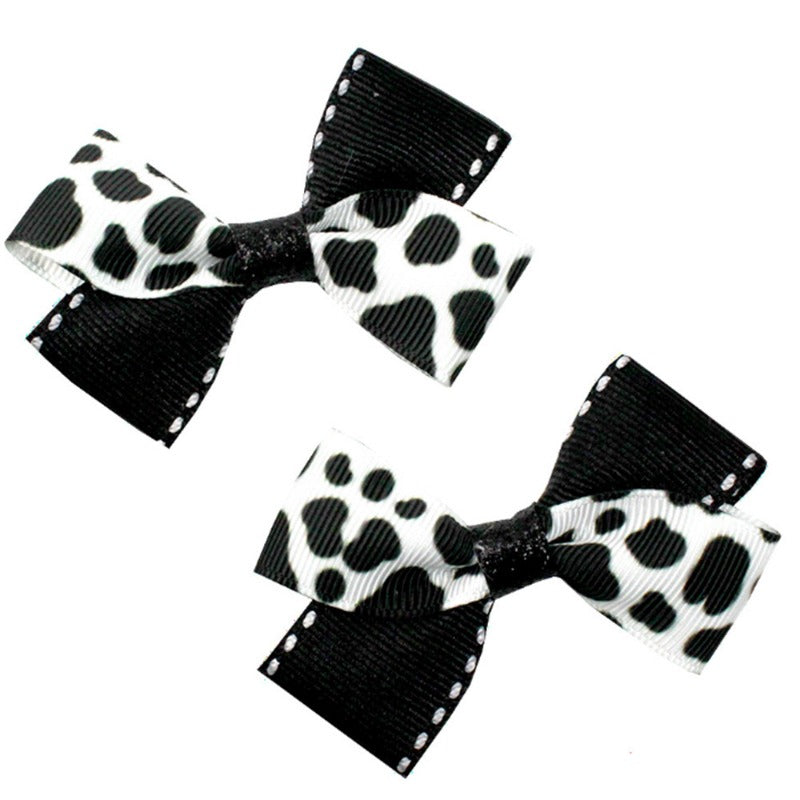 Wholesale 5pcs Cow Pattern Black and White Cow Pattern 4-inch Children's Bow Hairpin